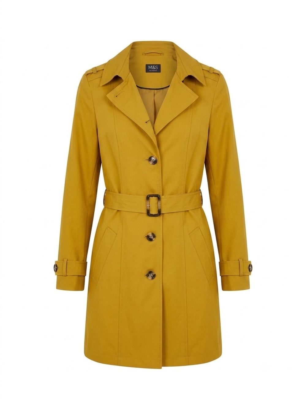 M&S Dark Gold Belted Trench Coat Sz US 8 / UK 12 – Classic 2-Piece Mac Jacket